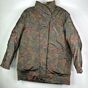 Vintage British Mist Floral Puffer Jacket Size Large 80s